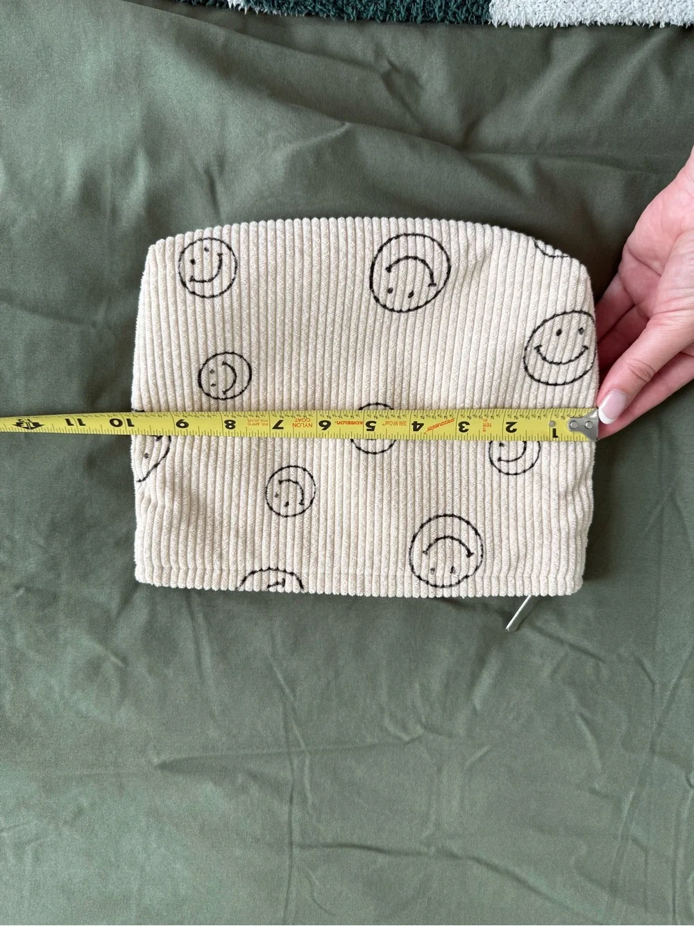 Cream Smiley Corduroy Cosmetic Pouch